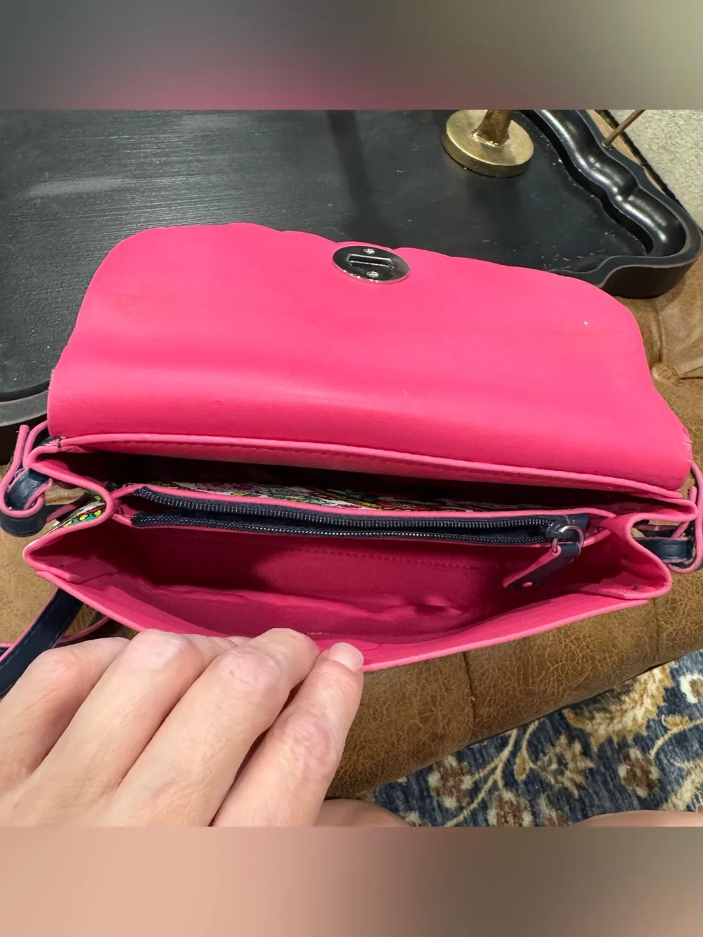 Vera Bradley Navy Floral Scalloped Crossbody with Pink & Green Accents